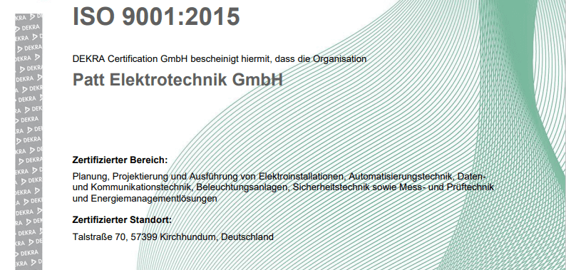 ISO 9001:2008 Zertifikat der DEKRA Certificate GmbH